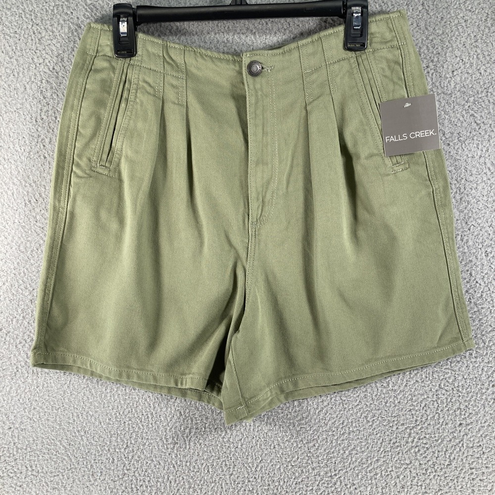 Falls Creek Pleated Shorts Womens 12 Olive Green High‎ Rise Cotton Blend NEW
